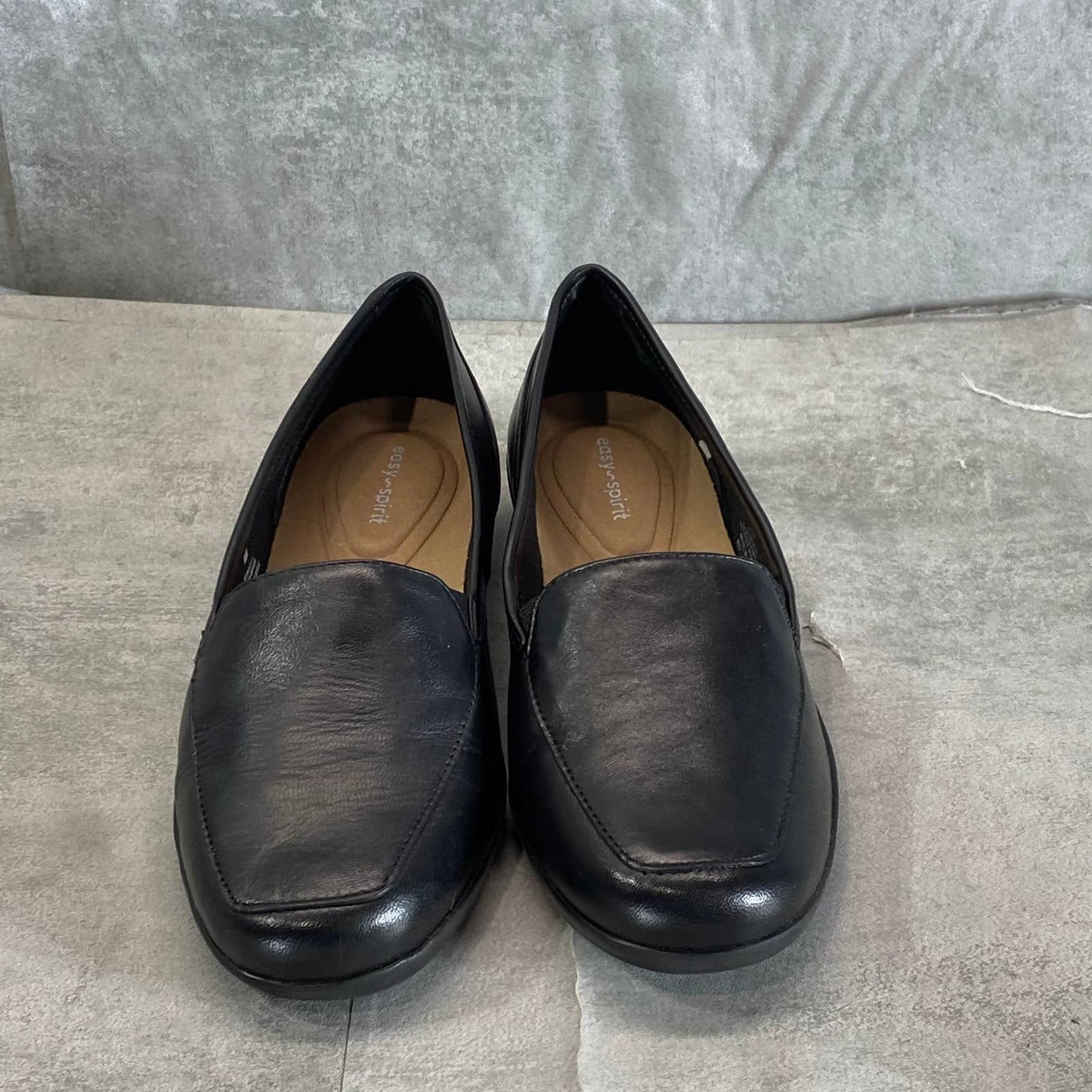 EASY SPIRIT Women's Black Leather Devitt Round-Toe Slip-On Loafer Flats SZ 8