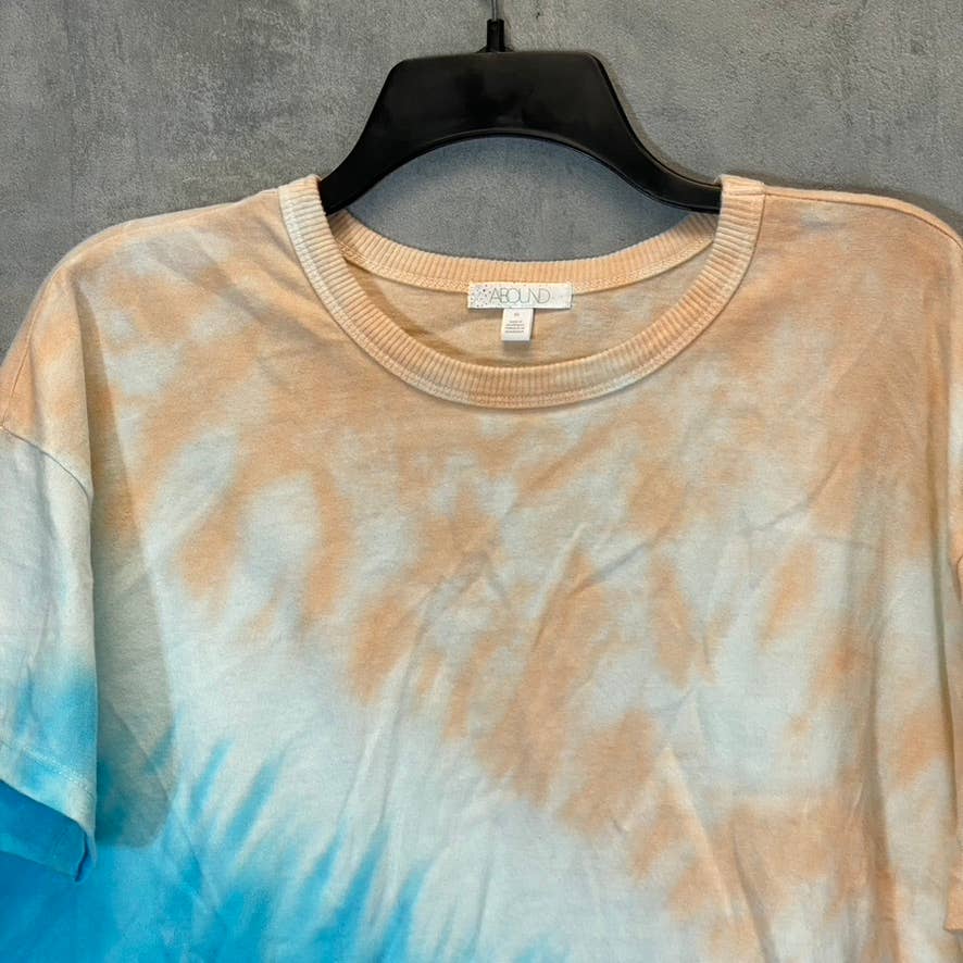 ABOUND Women's Blue-Orange Tie-Dye Raw Hem Crewneck T-Shirt SZ M