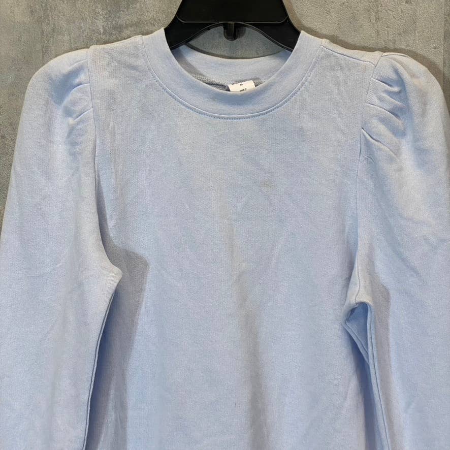 MELROSE AND MARKET Blue Heather Puff Shoulder Crop Pullover Sweatshirt SZ XS