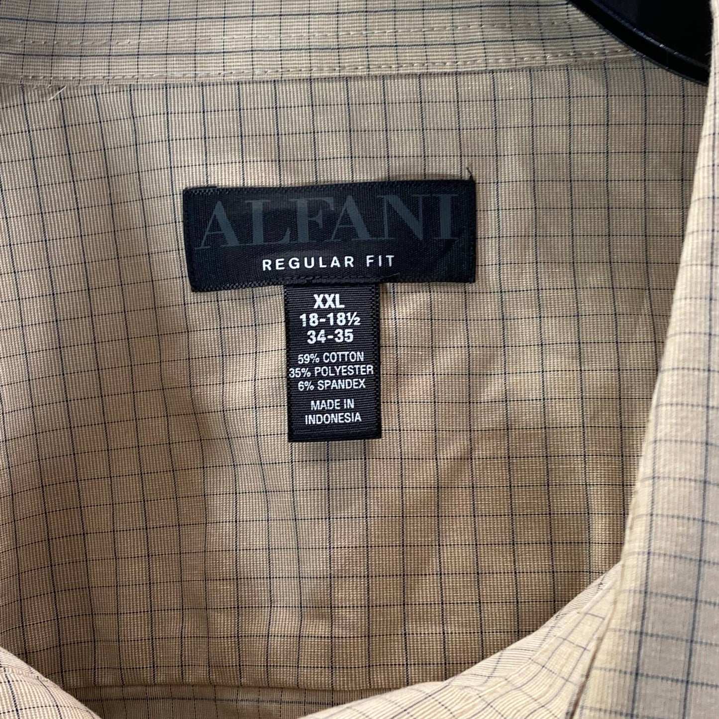 ALFANI Men's Tan Mini Check Regular-Fit Button-Up Long-Sleeve Shirt SZ 2XL