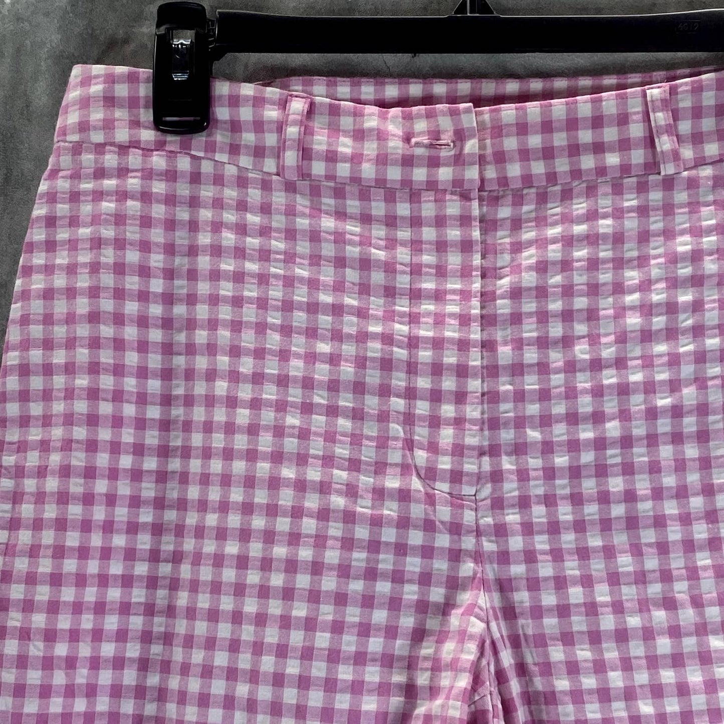 GUESS Women's Pink & White Vichy Gingham High-Rise Cropped Pants SZ L