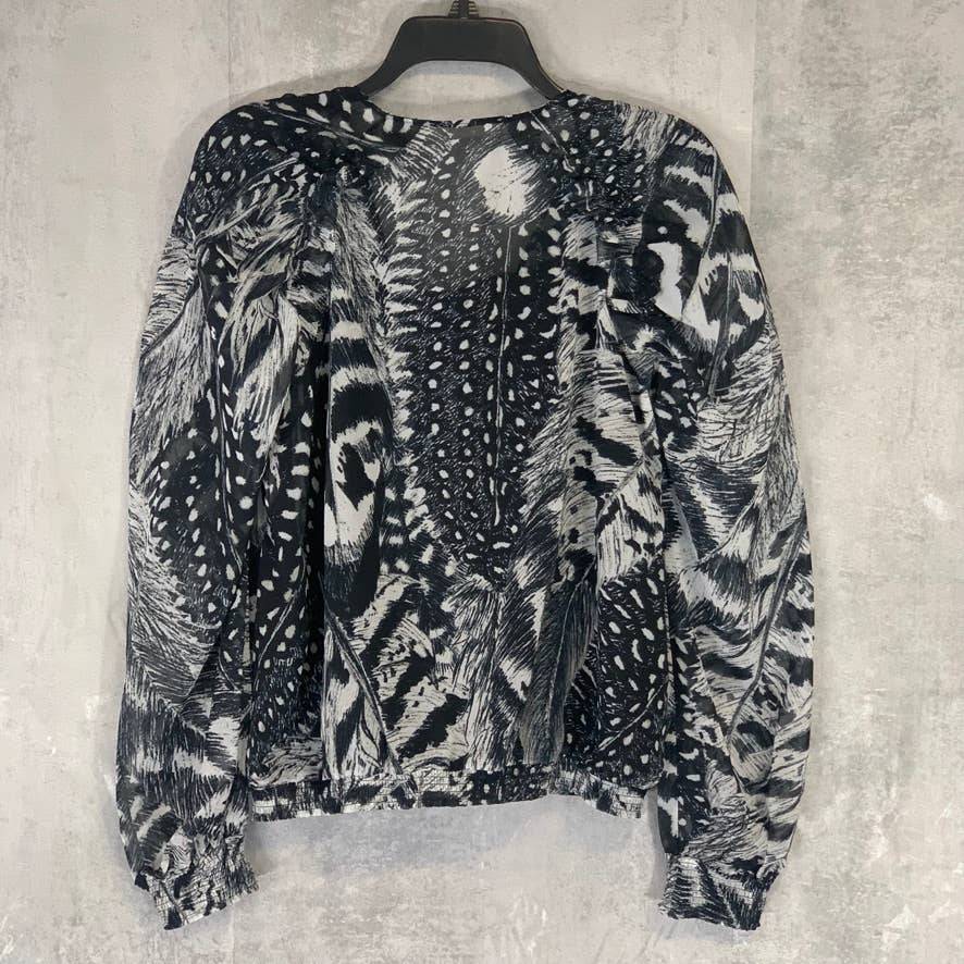 ALLSAINTS Black Fara Stretto Chiffon Monochrome Print Wrap Top SZ 4