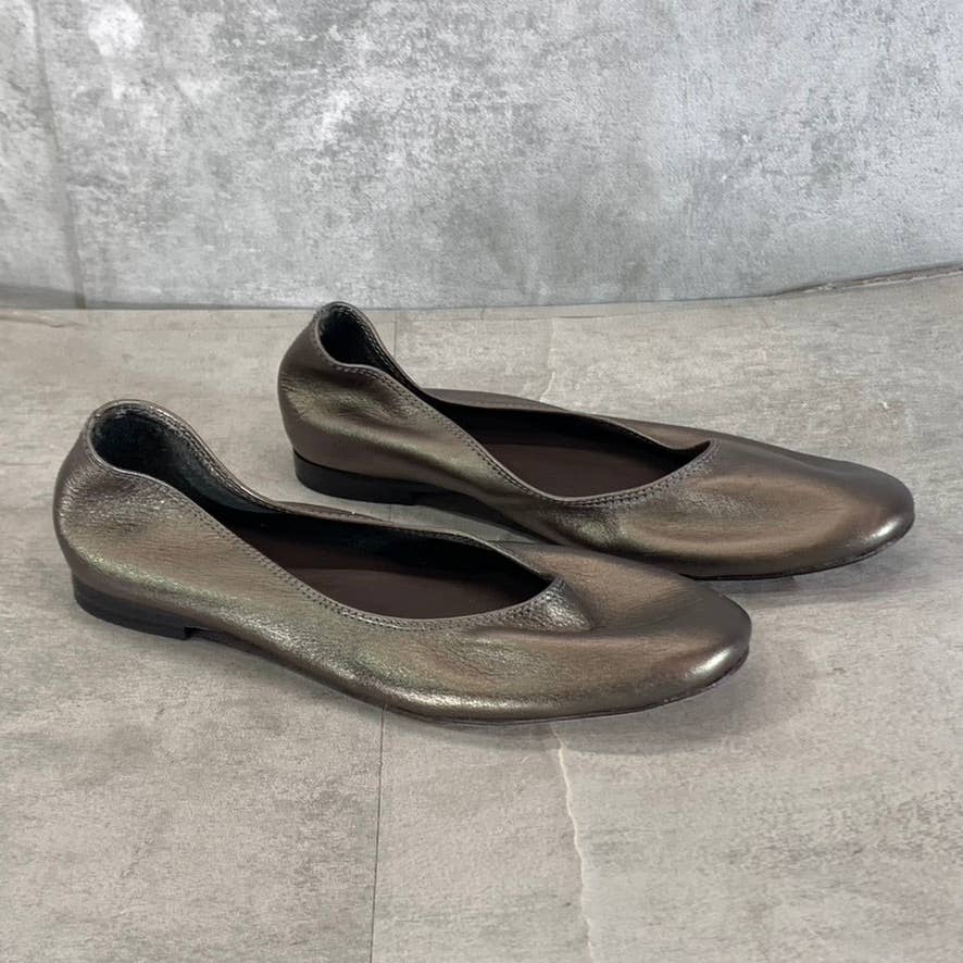CHARLESTON SHOE CO. Women's Pewter Leather Jilly Slip-On Flats SZ 6