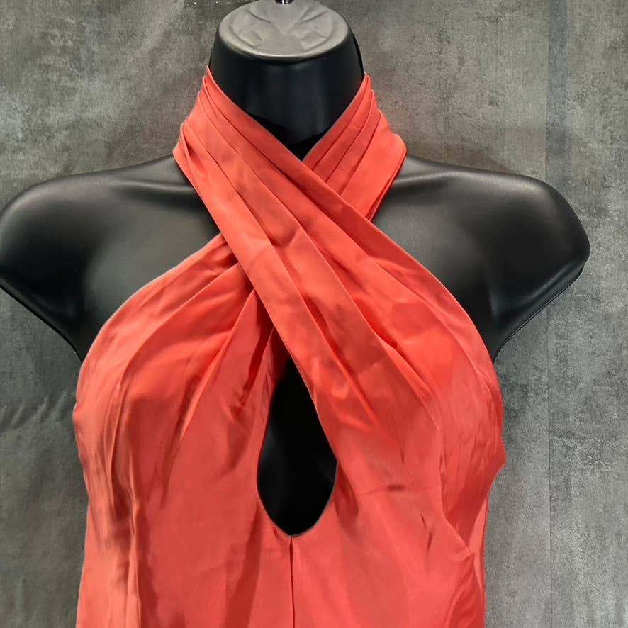 AIDAN By AIDAN MATTOX Women's Sunkist Coral Cross Front Halter Midi Dress SZ 8