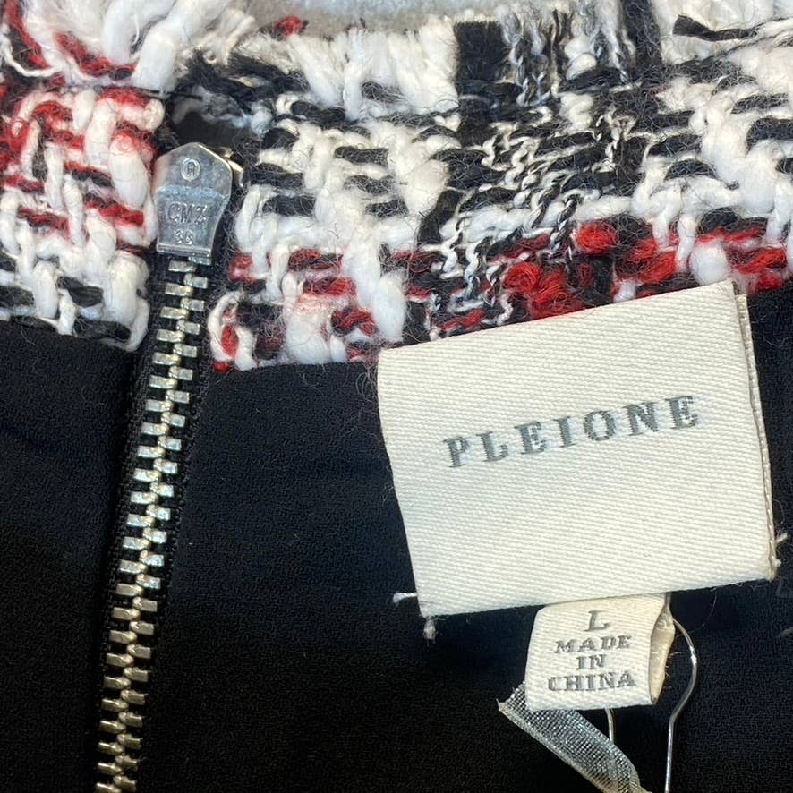 PLEIONE Women's Black/Red Tweed Printed Frayed Trim Sleeveless Mini Bodycon Dress SZ L
