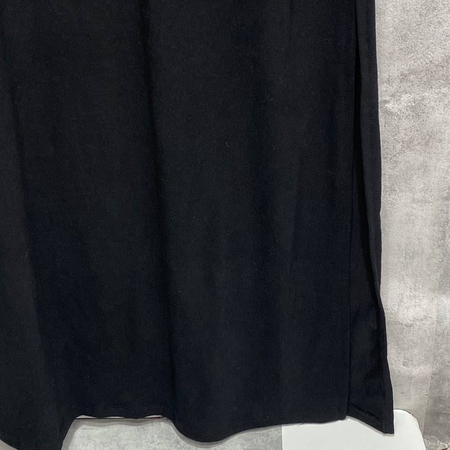 24SEVEN COMFORT APPAREL Solid Black Form Fitting Long Sleeve Side Slit Maxi Dress SZ S