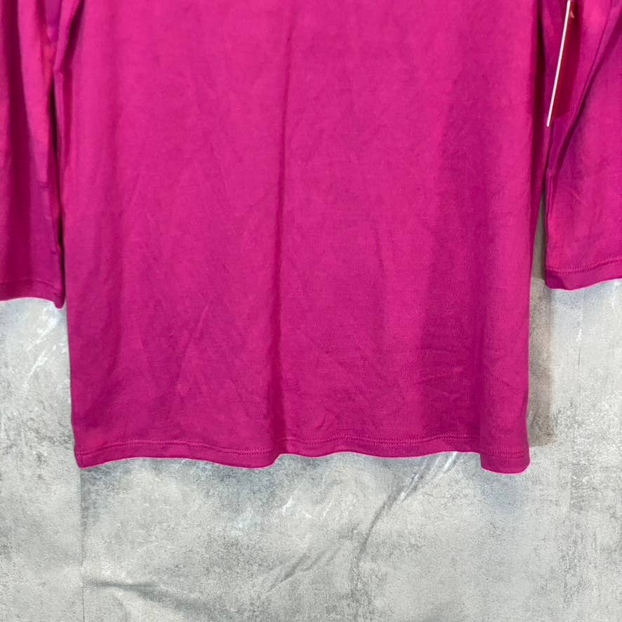 ISAAC MIZRAHI Women's Fuchsia Red Pima Cotton V-Neck 3/4 Sleeve Tunic Top SZ M