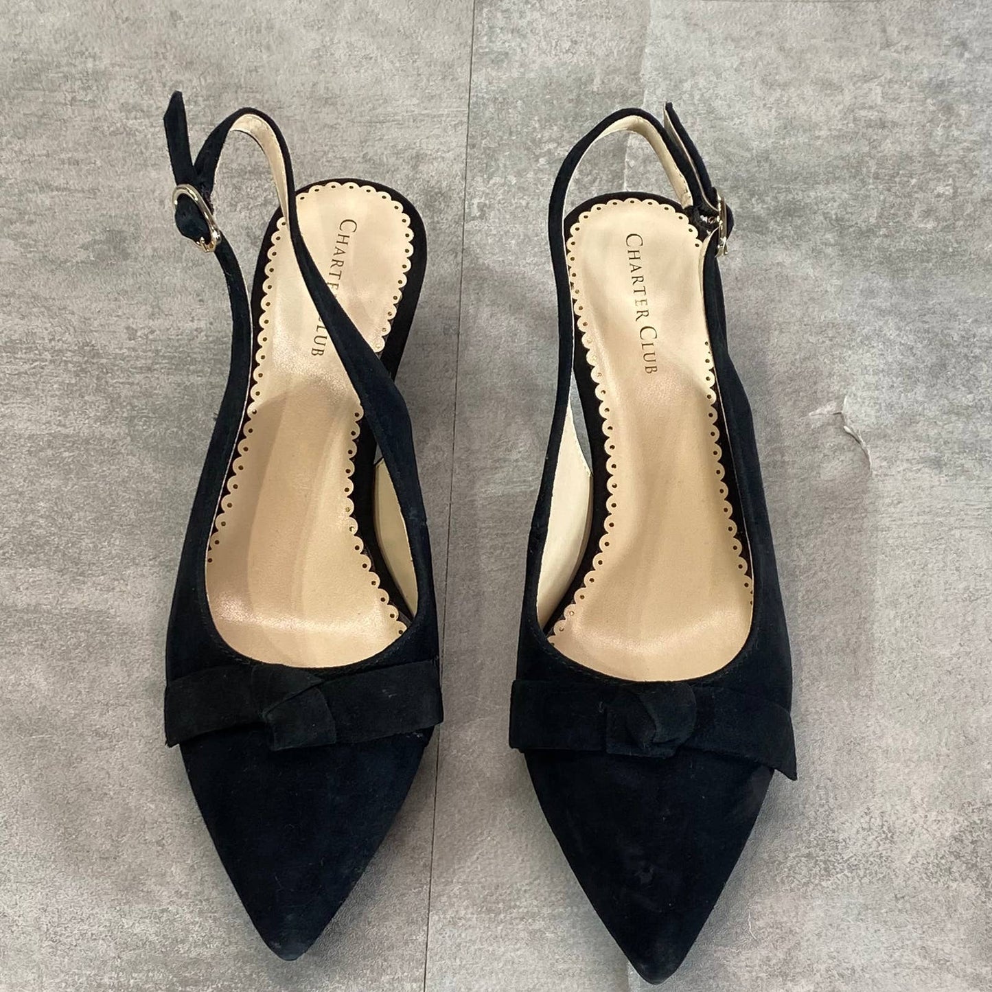 CHARTER CLUB Women's Black Giavanna Slingback Pointed-Toe Kitten-Heel Pumps SZ 6