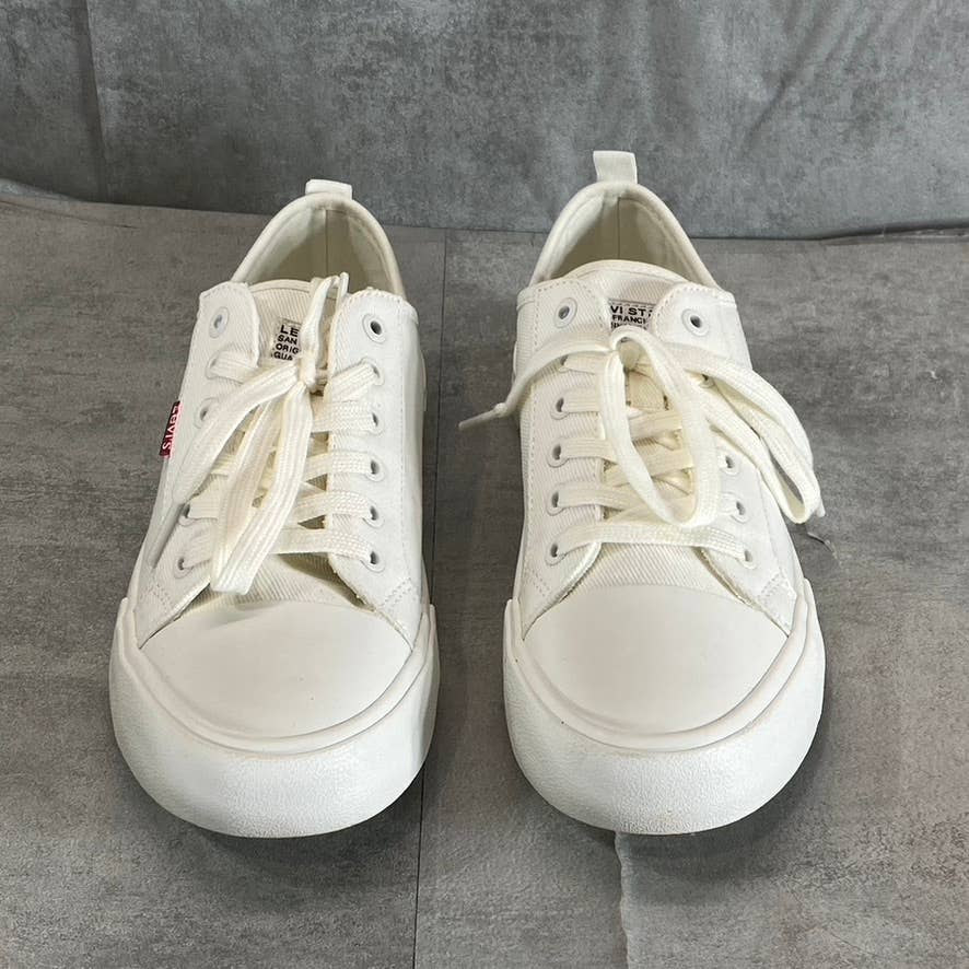 LEVI'S Women's White Mono Canvas Becky Low-Top Lace-Up Sneakers SZ 8.5