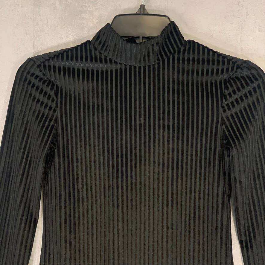 CHELSEA28 Black Velour Stripe Velvet Mock Neck Long Sleeve Top SZ XXS