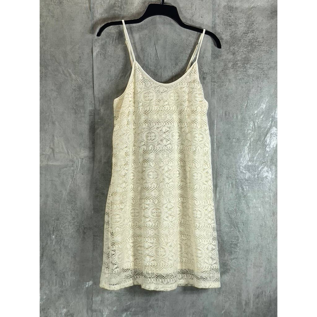 LOVE, FIRE Juniors' Ivory Scoop-Neck Adjustable Strap Lace Mini Dress SZ L
