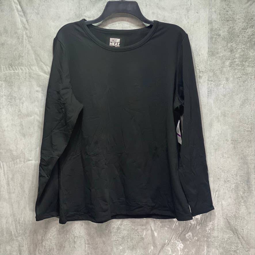 32 DEGREES Solid Black Fleece Lined Lightweight Long Sleeve Crewneck Top SZ 2XL