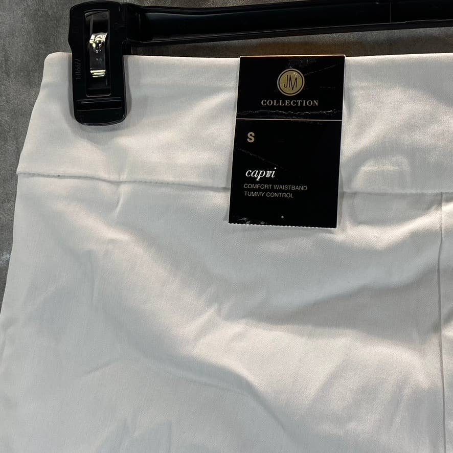 JM COLLECTION Women's Bright White Studded Embellished Tummy Control Capri Pants