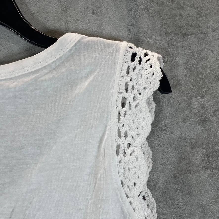 BLACK TAPE Women's Petite White Scoop-Neck Crochet-Trim Tank Top SZ PS