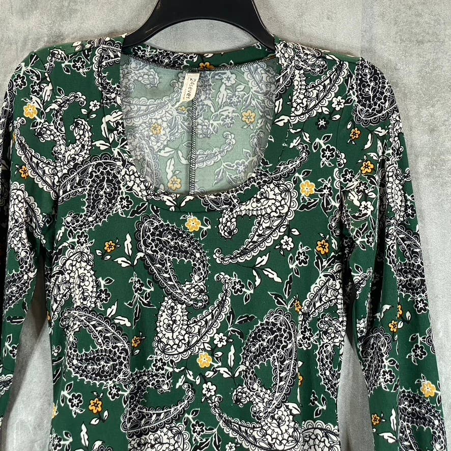 24SEVEN Comfort Apparel Women's Green Paisley-Print Scoop-Neck Long-Sleeve Dress
