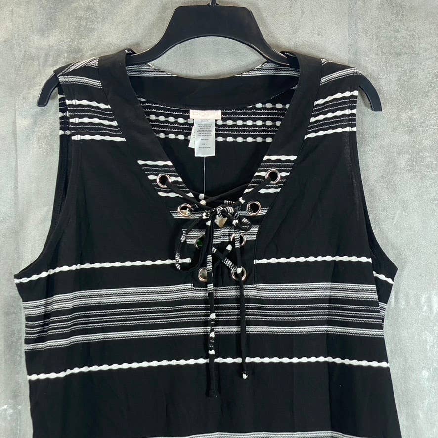 DOTTI Women's Black-White Dahlia Striped Lace-Up Sleeveless Tunic Cover-Up SZ L
