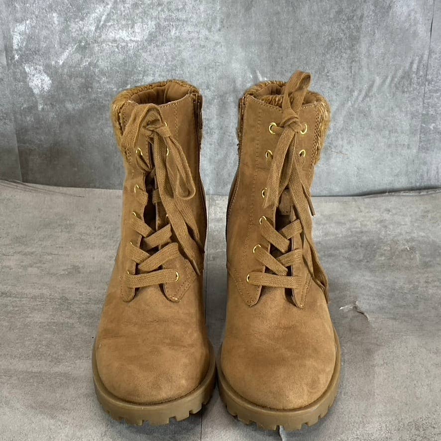 SUN+STONE Women's Chestnut Romina Lug-Sole Block-Heel Lace-Up Hiker Booties SZ 7