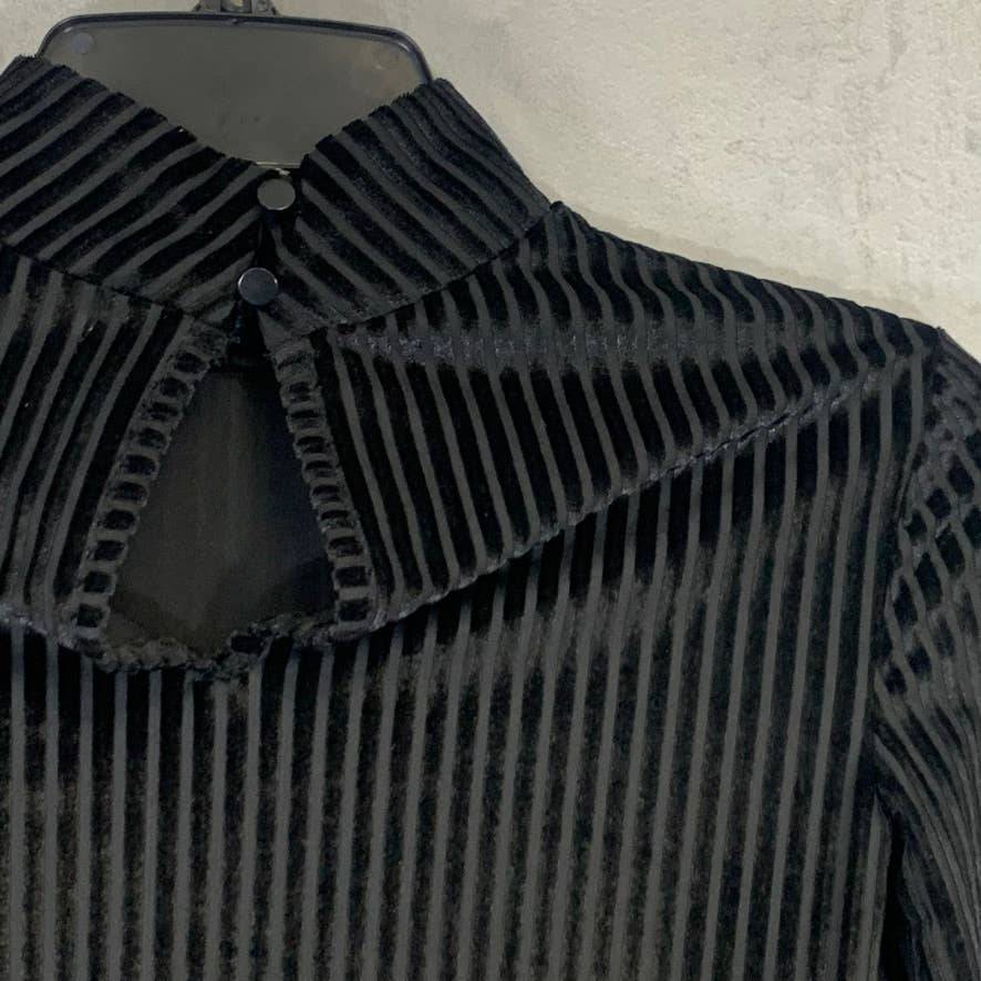 CHELSEA28 Black Velour Stripe Velvet Mock Neck Long Sleeve Top SZ XXS