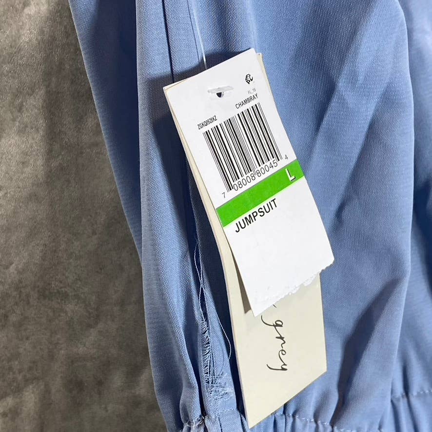 KINGSTON GREY Juniors' Chambray Sleeveless Pocketed Halter Cropped Jumpsuit SZ L