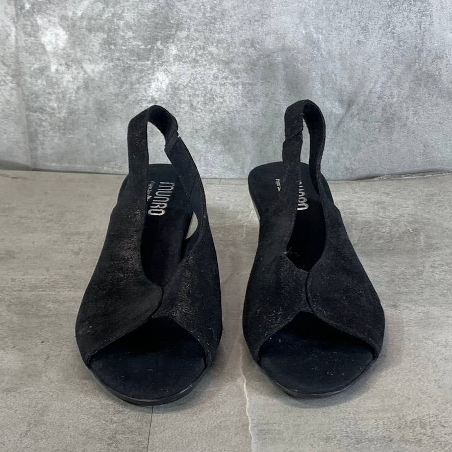 MUNRO Women's Wide Black Leather Rochelle Open-Toe Slingback Sandals SZ 7.5W