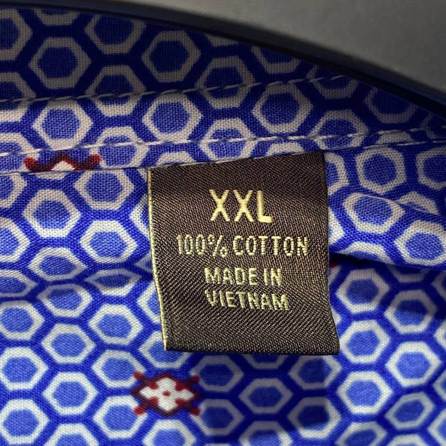 TASSO ELBA Blue Combo Reinatto Print Short Sleeve Button-Up Shirt SZ 2XL