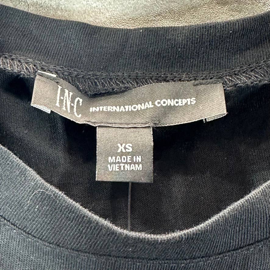 INC INTERNATIONAL CONCEPTS Women's Deep Black Tie-Front Crewneck Top SZ XS