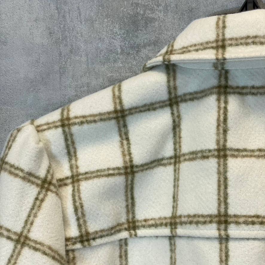TREASURE & BOND Women's Ivory Carsonpane Plaid Puff Sleeve Shirt Jacket SZ S