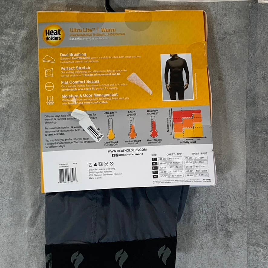 HEAT HOLDERS Men's Iron Grey Ultra Lite Stretch Thermal Pants SZ M