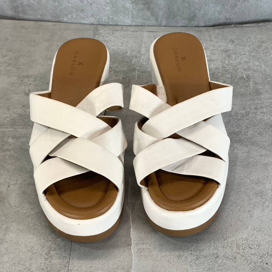 CASLON Women's White Leather Cook Platform Wedge Slip-On Sandals SZ 6