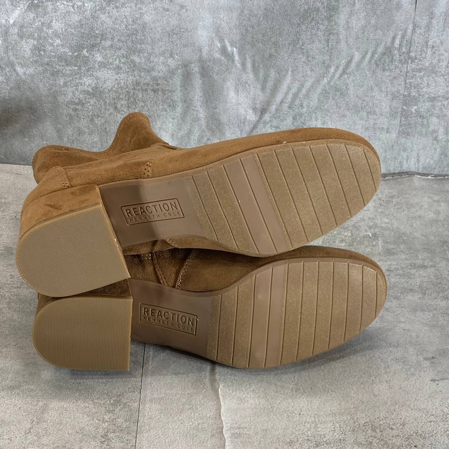 REACTION KENNETH COLE Women's Cognac Road Stretch Block-Heel Dress Booties SZ 7