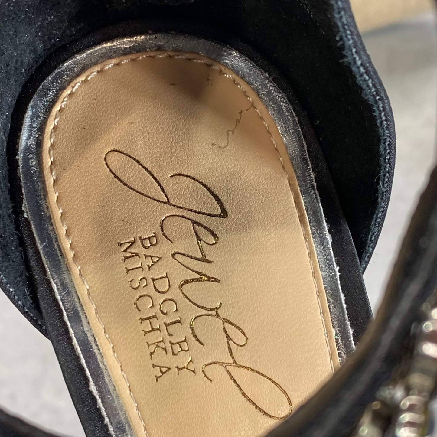 JEWEL BADGLEY MISCHKA Women's Black Caroline Embellished Evening Sandals SZ 7