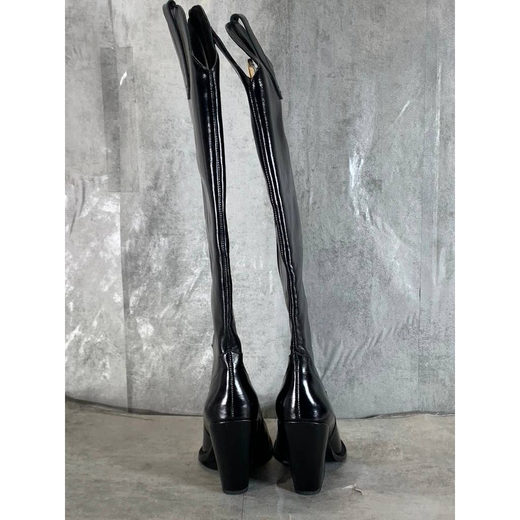 JEFFREY CAMPBELL Women's Black Leather Amiga Pointed-Toe Knee-High Boots SZ 6.5