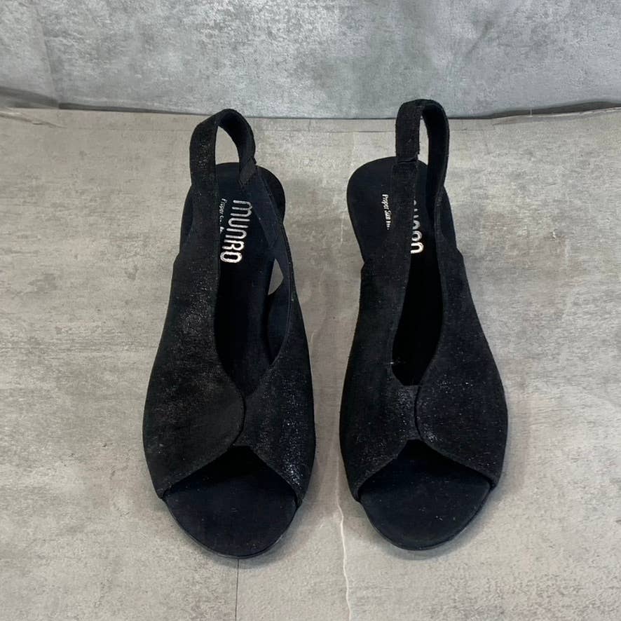 MUNRO Women's Wide Black Leather Rochelle Open-Toe Slingback Sandals SZ 7.5W