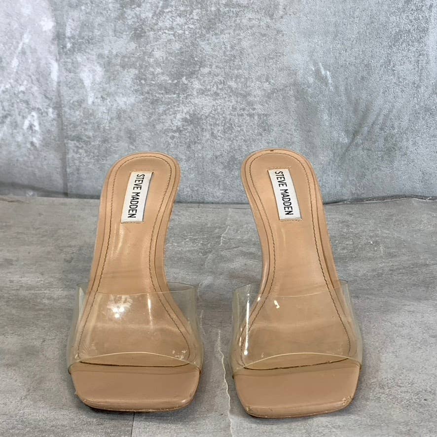 STEVE MADDEN Women's Clear Vinyl Signal Square-Toe Mule Stiletto Sandals SZ 8