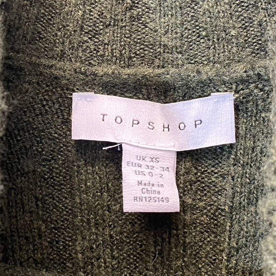 TOPSHOP Women's Khaki Green Funnel Neck Raglan Long Sleeve Sweater SZ 0-2(XS)