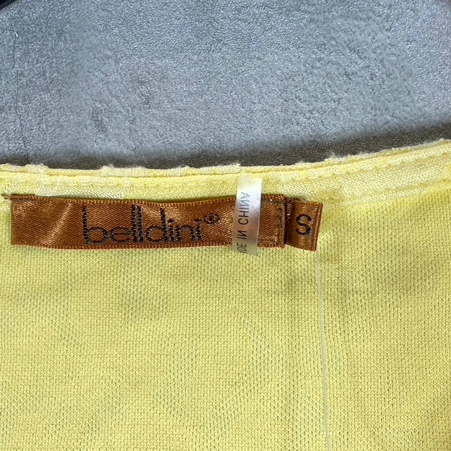 BELLDINI Women's Pineapple Textured Pleated Ruffle-Sleeve V-Neck Top SZ S