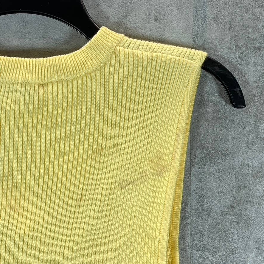AND NOW THIS Women's Yellow Crewneck Sleeveless Rib Knit Tie-Belt Tank Top SZ L