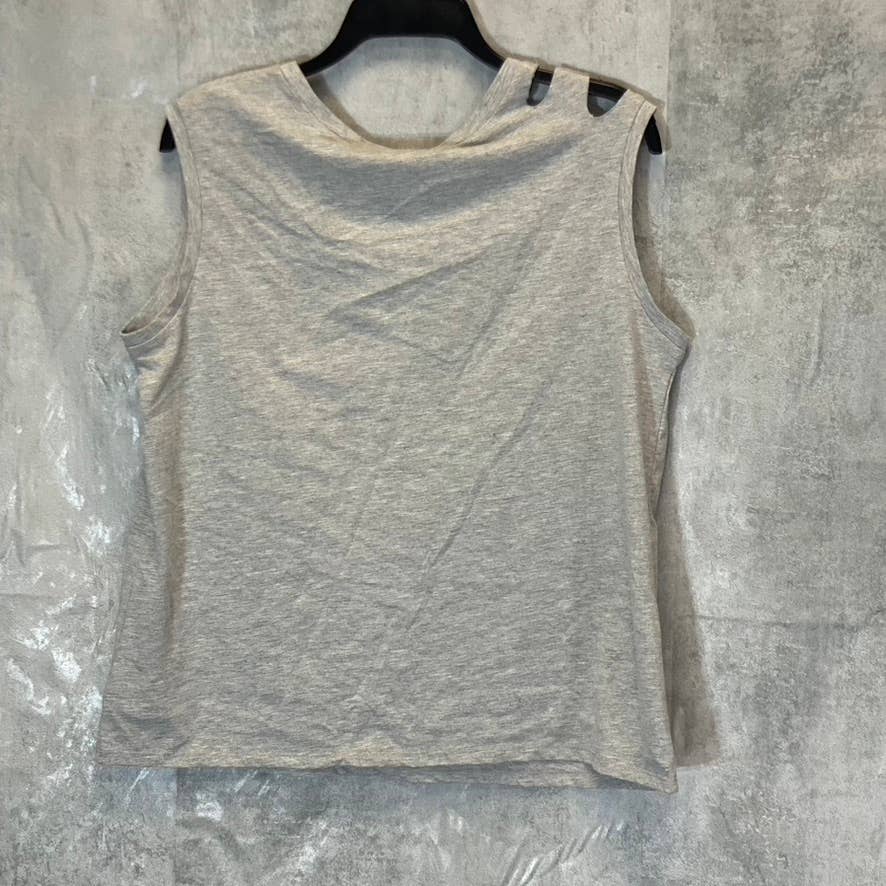 FRAYED Women's Heather Gray Distressed Sleeveless Pullover Crewneck T-Shirt SZ M