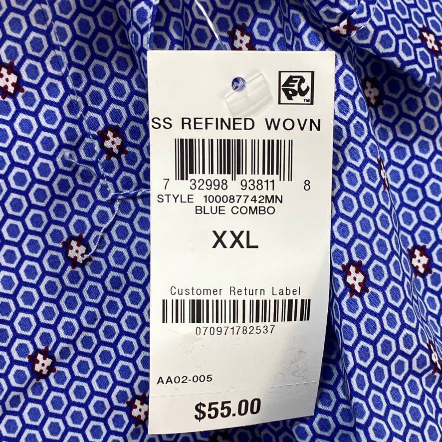 TASSO ELBA Blue Combo Reinatto Print Short Sleeve Button-Up Shirt SZ 2XL