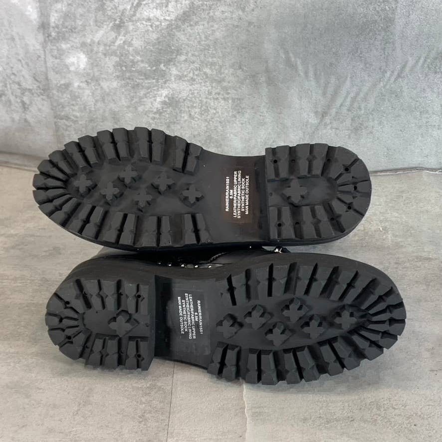 STEVE MADDEN Women's Black Leather Rainier Lace-Up Woven Lug-Sole Boots SZ 6.5