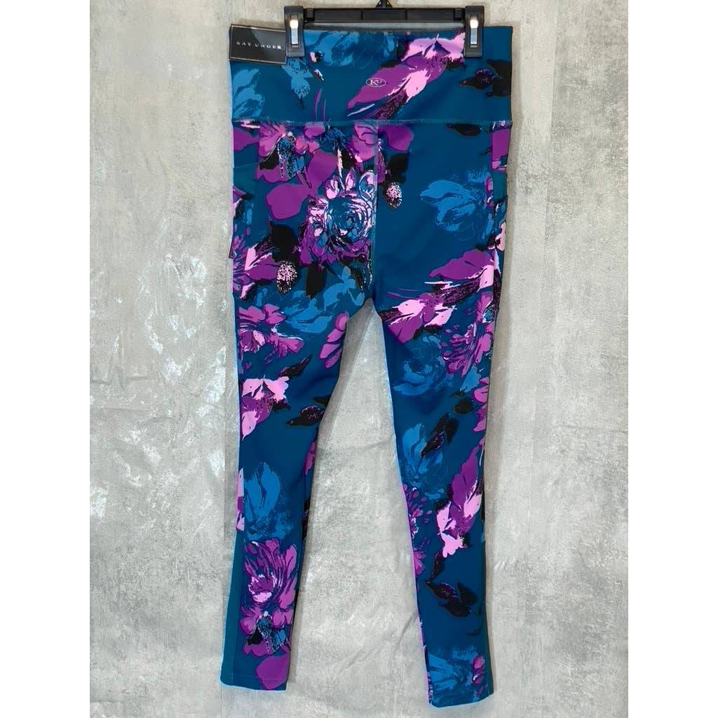 KAY UNGER Women's Blossom Bundle Teal Printed High-Waist Tummy Control Pull-On Leggings SZ L