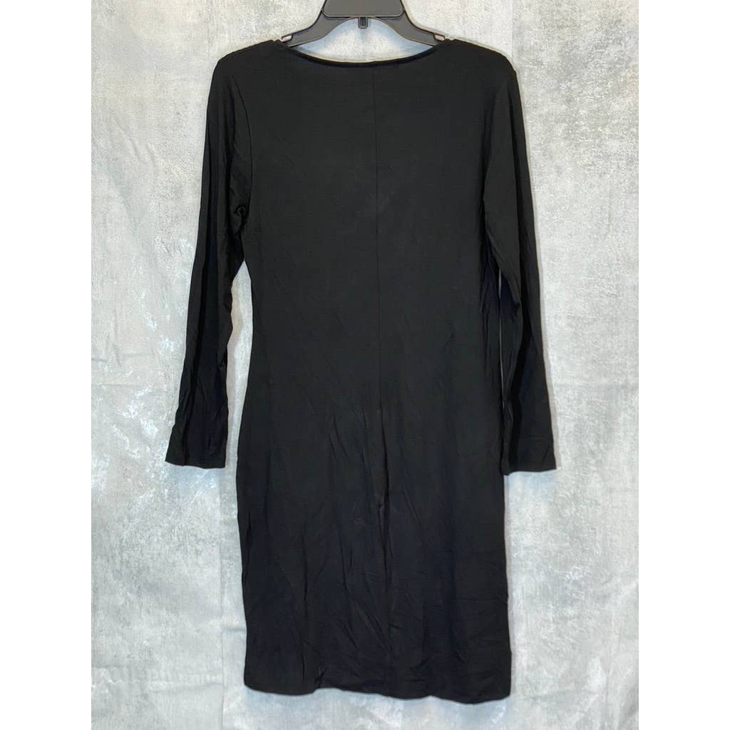 FRAICHE BY J Women's Solid Black Asymmetrical Neck Long Sleeve Sheath Dress SZ M