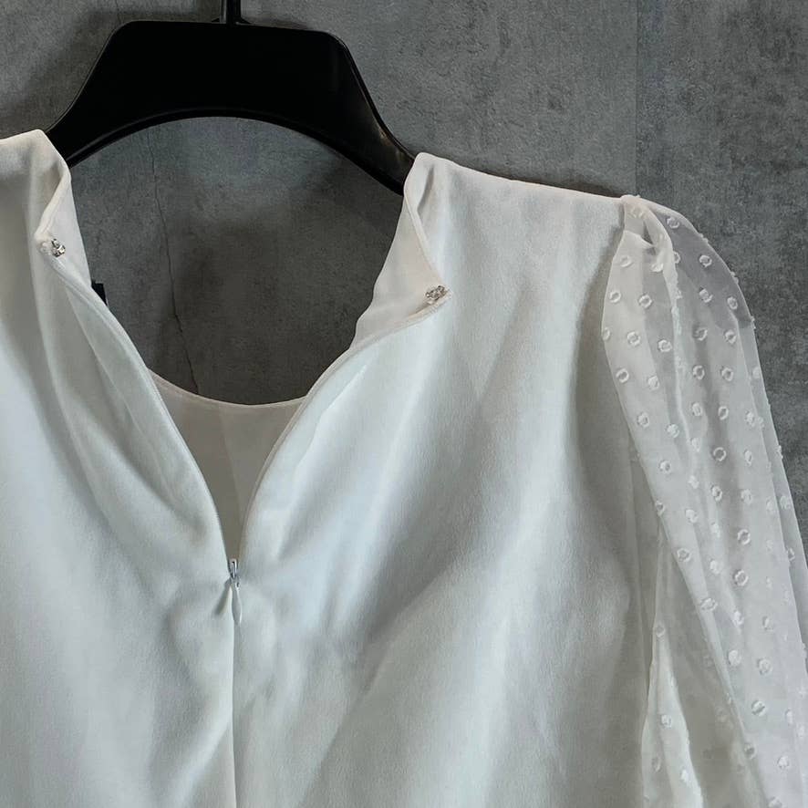 DKNY Women's Cream Illusion Dotted 3/4 Sleeve Crewneck Crepe Shift Mini Dress