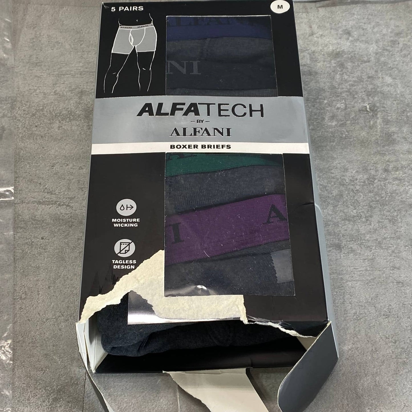 ALFANI Men's Charcoal 4-Pk Moisture-Wicking Contrast Waistband Boxer Briefs SZ M