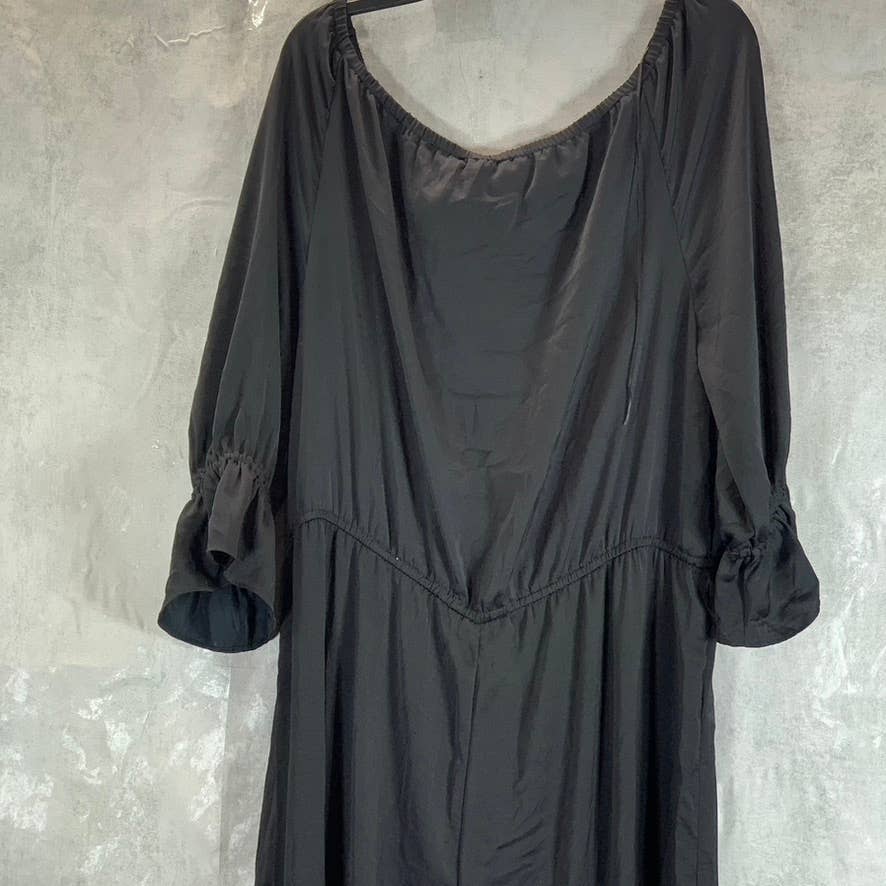 GIGI PARKER Women's Solid Black Off-The-Shoulder Long-Sleeve Wide-Leg Jumpsuit