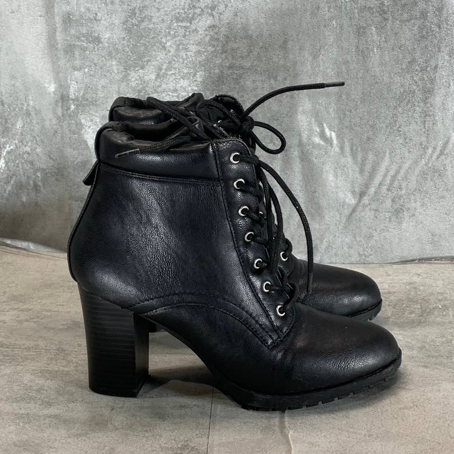 STYLE & CO Women's Black Lucillee Almond-Toe Lace-Up Side-Zip Heeled Booties SZ7
