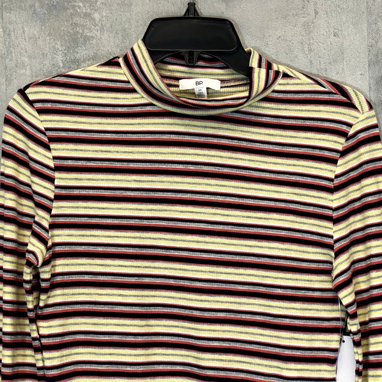 BP. Women's Yellow Multi Stripe Ribbed Mock Neck Long Sleeve Crop Top SZ M