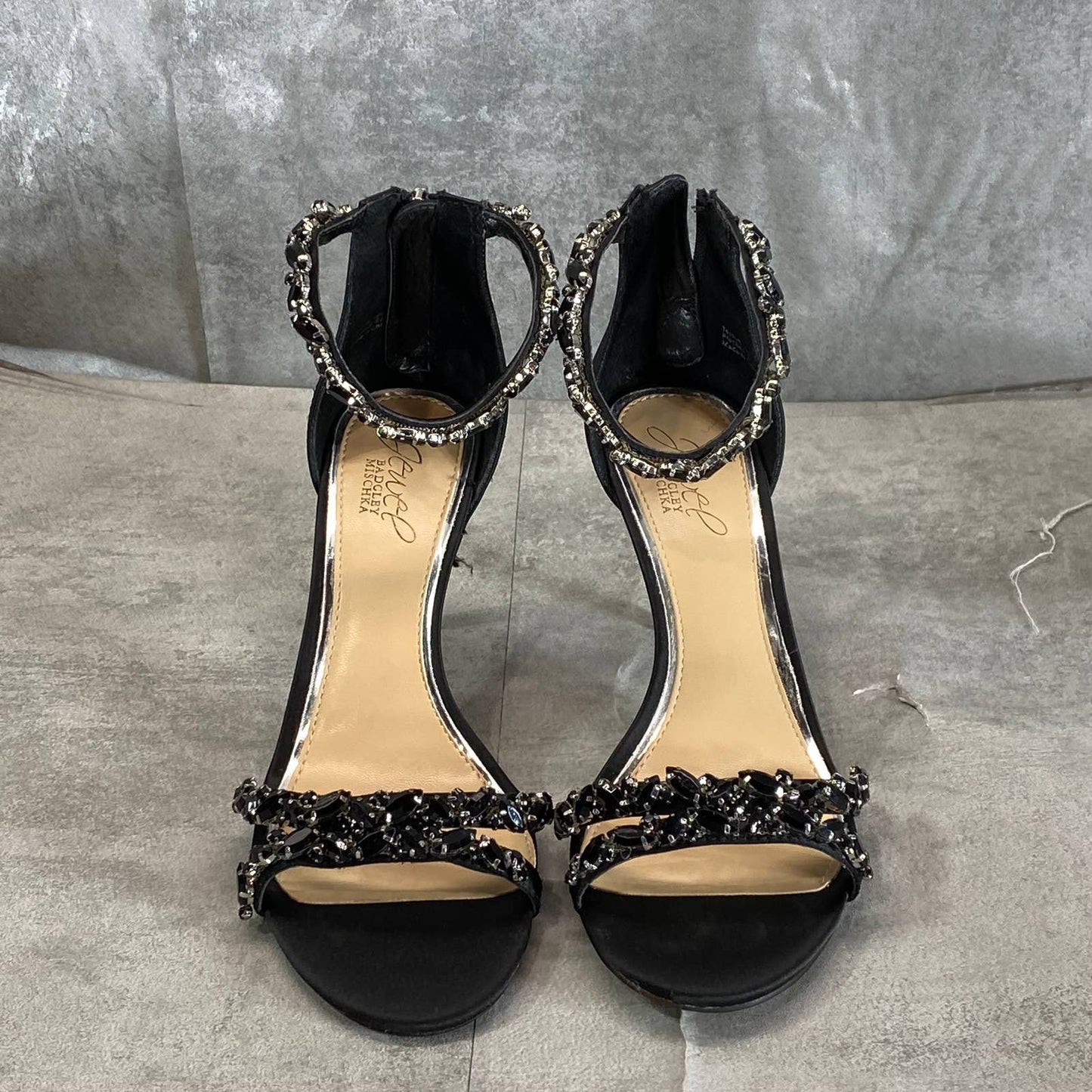 JEWEL BADGLEY MISCHKA Women's Black Caroline Embellished Evening Sandals SZ 7