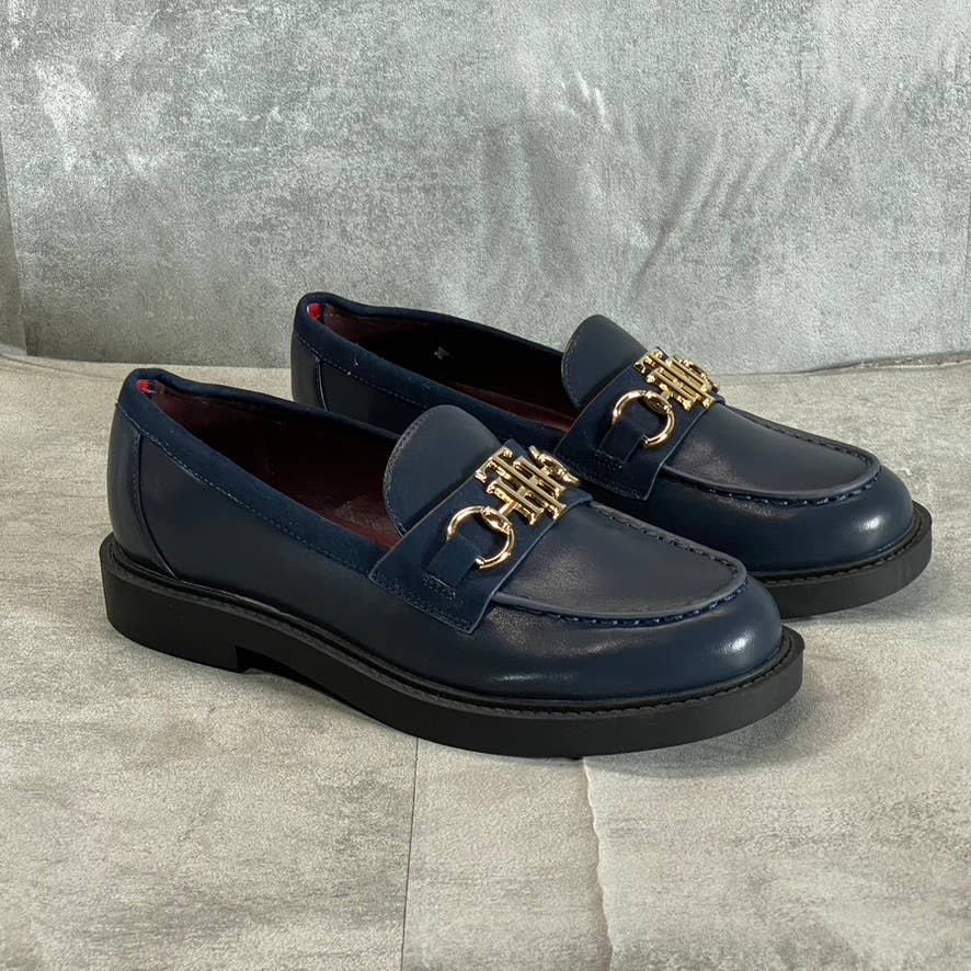 TOMMY HILFIGER Women's Navy Trevys Slip-On Moc-Toe Block-Heel Loafers SZ 6