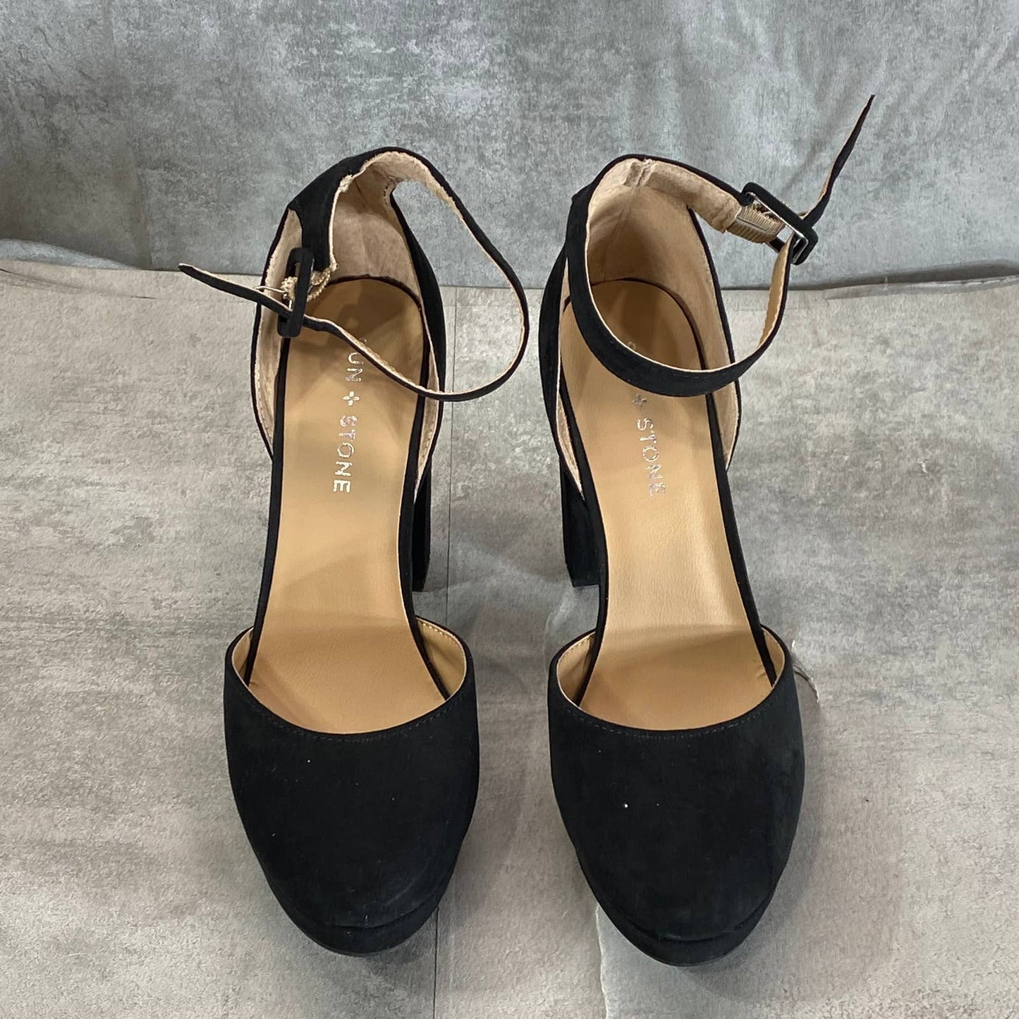 SUN+STONE Women's Black Micro Estrella Round-Closed Toe Block-Heel Pumps SZ 8